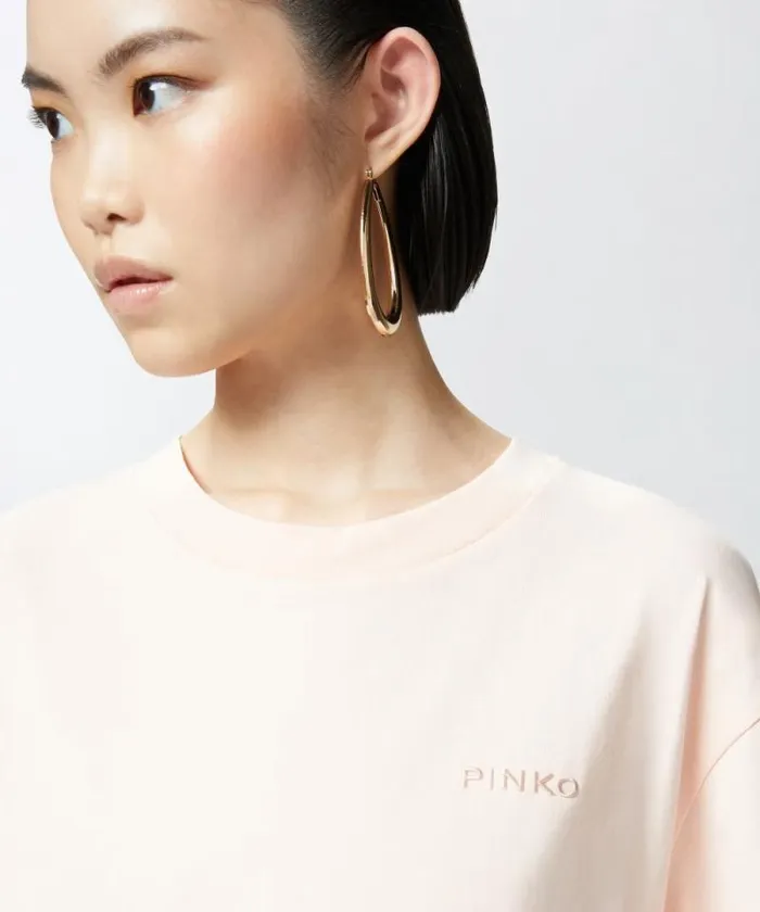Women Topwear Pinko Cropped Tshirt With Embroidered Logo Pinkpale Chestnut Brown Women Topwear Pinko Cropped Tshirt With Embroidered Logo Pinkpale Chestnut Brown