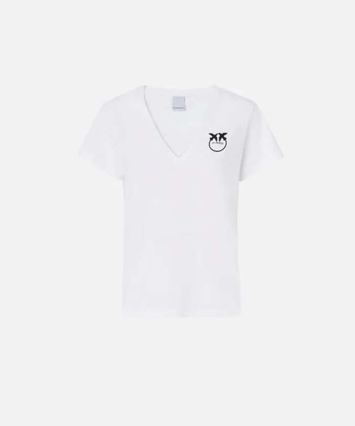 Women Topwear Pinko Logo Print Vneck Tshirt Bright White Women Topwear Pinko Logo Print Vneck Tshirt Bright White