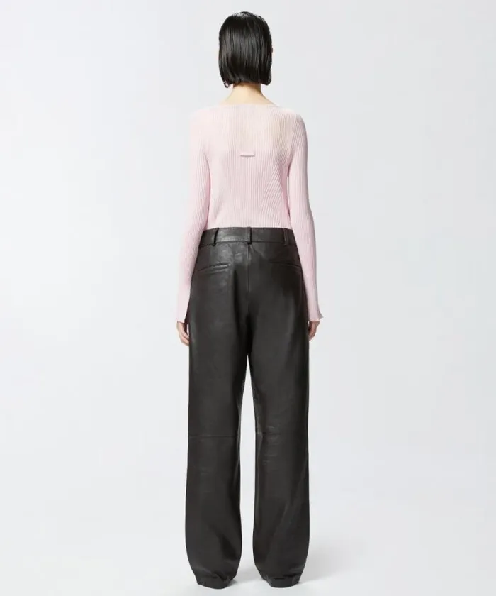Women Topwear Pinko Longsleeved Ribbed Sweater In Silk And Cashmere Pale Lilac