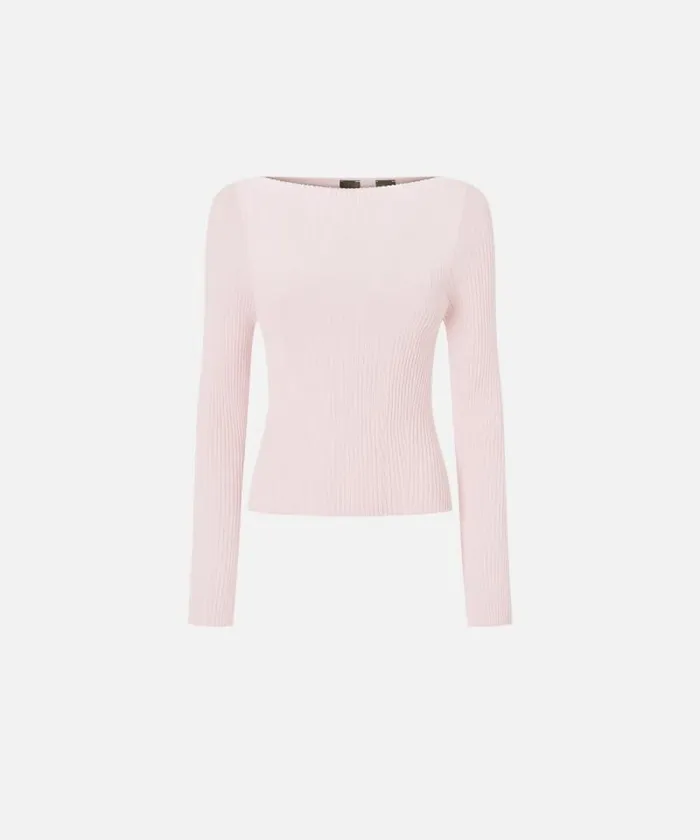 Women Topwear Pinko Longsleeved Ribbed Sweater In Silk And Cashmere Pale Lilac