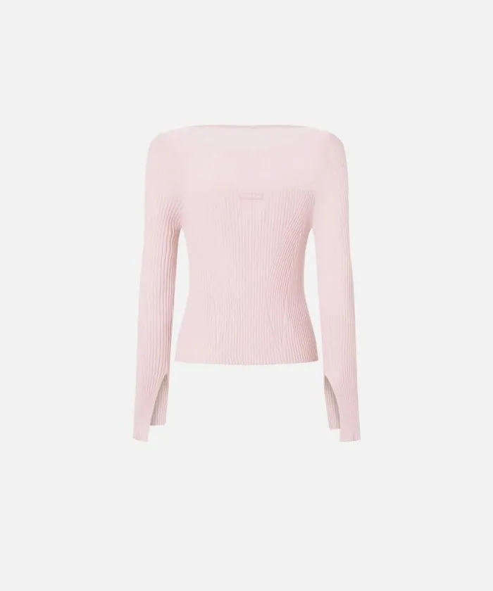 Women Topwear Pinko Longsleeved Ribbed Sweater In Silk And Cashmere Pale Lilac