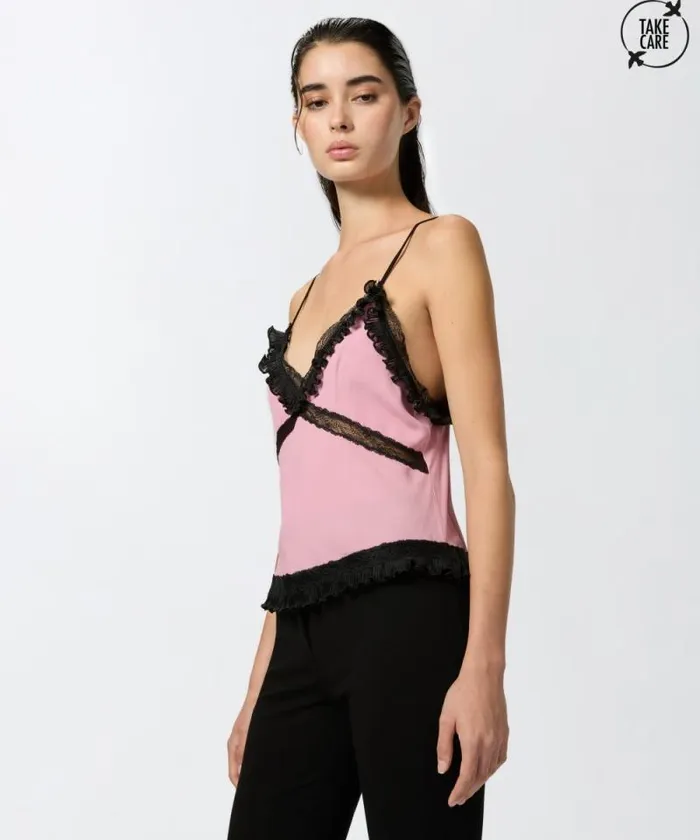 Women Topwear Pinko Silkblend Crepe Thin Shoulder Top Pinkpolignac
