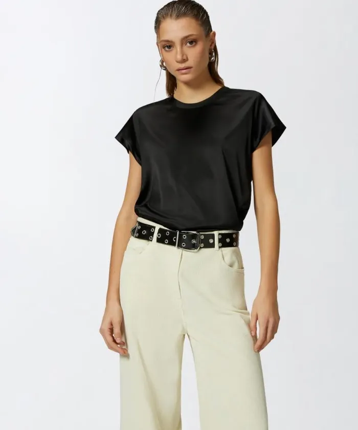 Women Topwear Pinko Silkblend Shortsleeved Blouse Limo Black