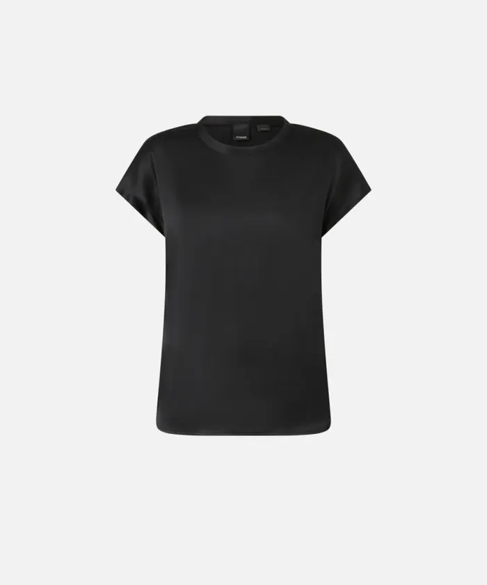 Women Topwear Pinko Silkblend Shortsleeved Blouse Limo Black Women Topwear Pinko Silkblend Shortsleeved Blouse Limo Black