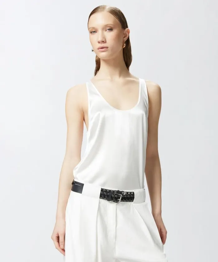 Women Topwear Pinko Stretch Silk Satin Vest Top Snow White