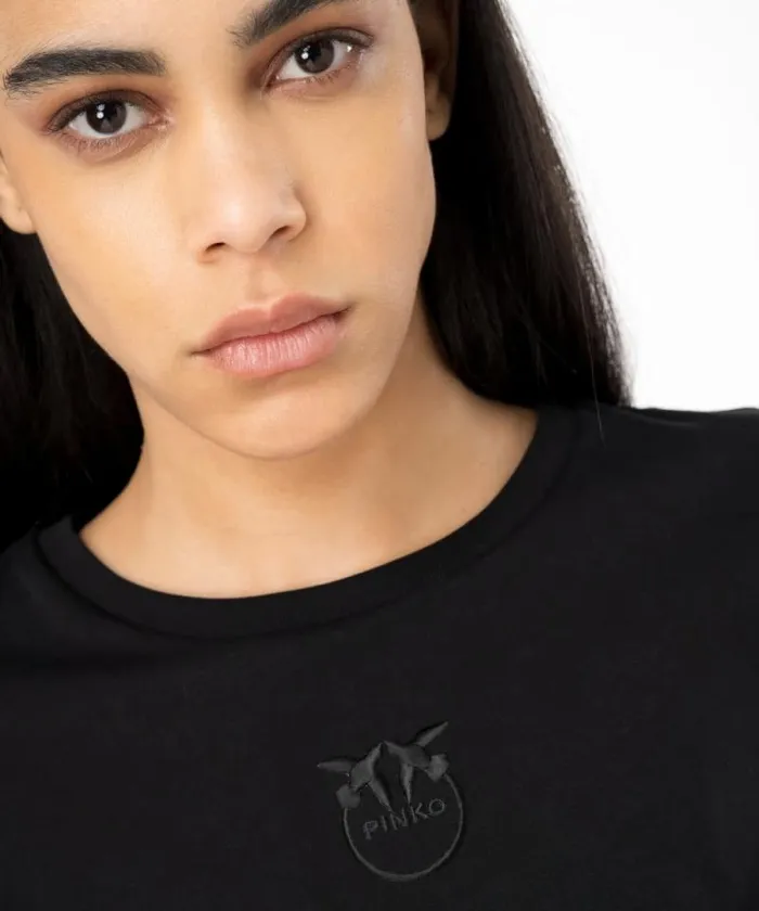 Women Topwear Pinko Tshirt With Love Birds Embroidery Limo Black Women Topwear Pinko Tshirt With Love Birds Embroidery Limo Black