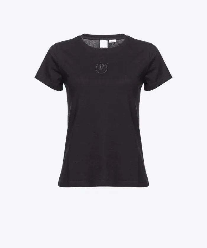 Women Topwear Pinko Tshirt With Love Birds Embroidery Limo Black Women Topwear Pinko Tshirt With Love Birds Embroidery Limo Black