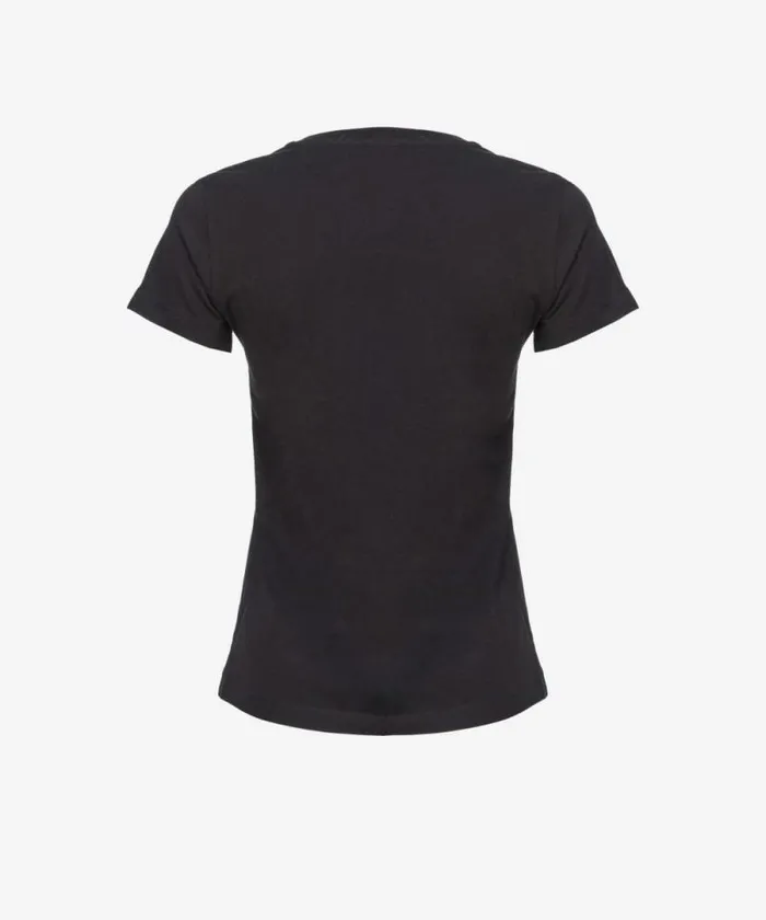 Women Topwear Pinko Tshirt With Love Birds Embroidery Limo Black Women Topwear Pinko Tshirt With Love Birds Embroidery Limo Black