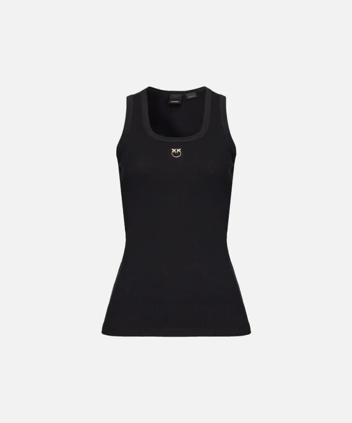 Women Topwear Pinko Tank Top With Love Bird Embroidery Limo Black