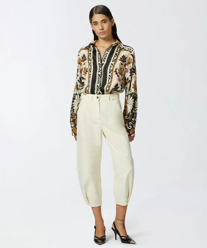 Women Trousers Pinko Cotton Canvas Balloon Trousers Milk White