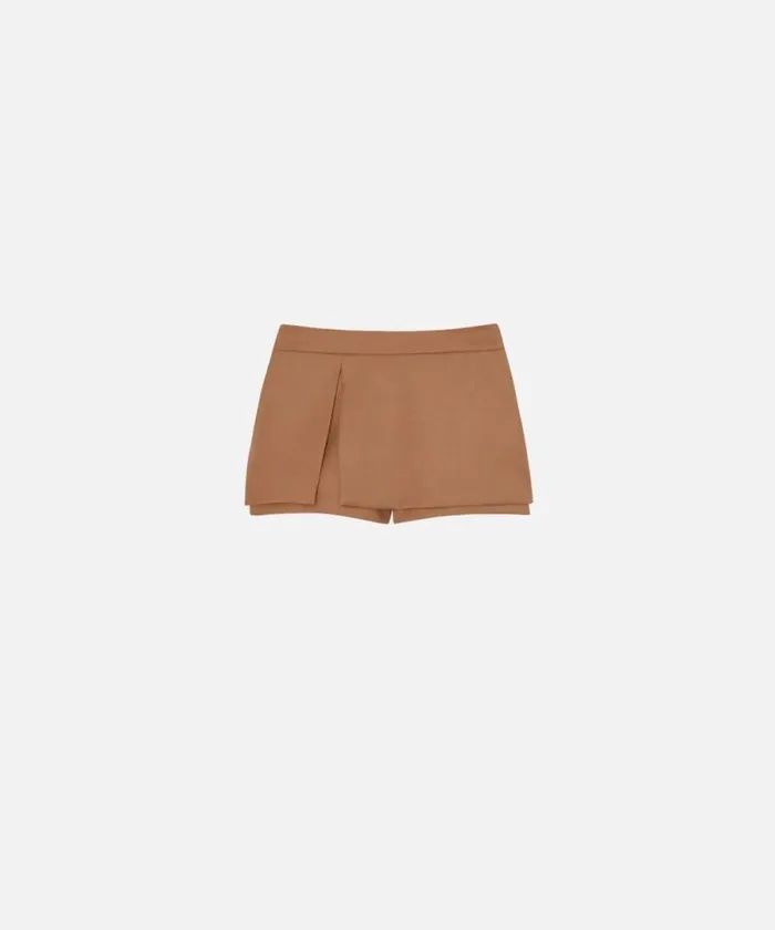 Women Trousers Pinko Flannel Mini Skirteffect Shorts Walnut Brown Women Trousers Pinko Flannel Mini Skirteffect Shorts Walnut Brown