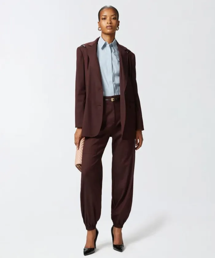 Women Trousers Pinko Flannel Utility Trousers With Elasticated Hem Detail Intense Burgundy Women Trousers Pinko Flannel Utility Trousers With Elasticated Hem Detail Intense Burgundy