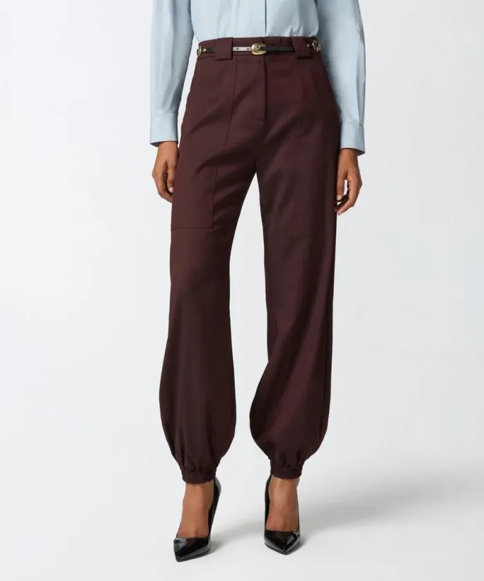 Women Trousers Pinko Flannel Utility Trousers With Elasticated Hem Detail Intense Burgundy Women Trousers Pinko Flannel Utility Trousers With Elasticated Hem Detail Intense Burgundy
