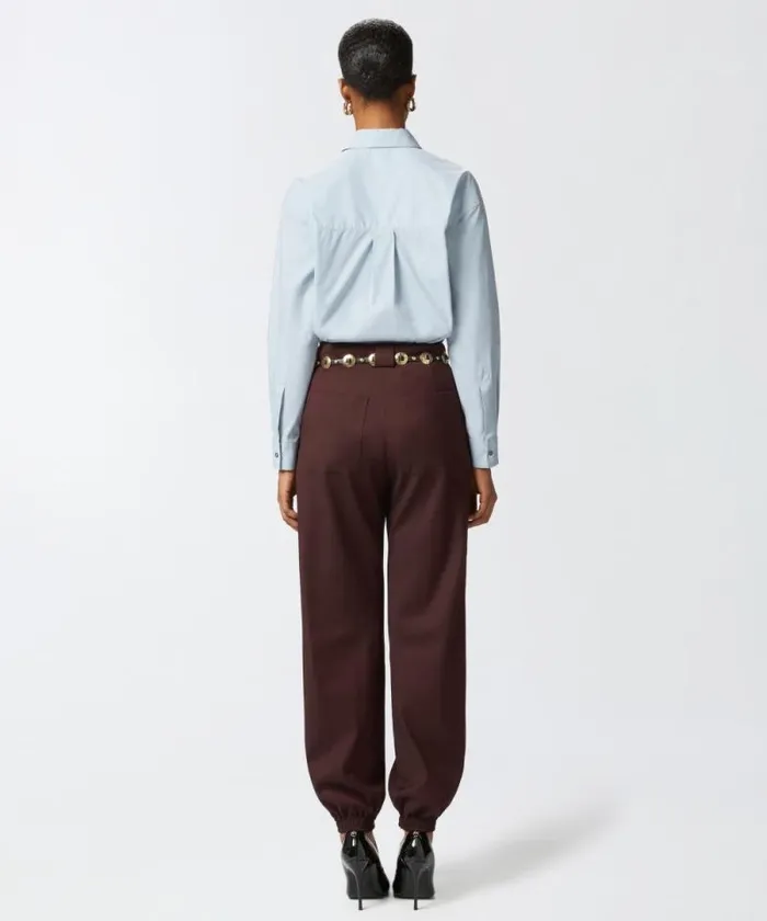 Women Trousers Pinko Flannel Utility Trousers With Elasticated Hem Detail Intense Burgundy Women Trousers Pinko Flannel Utility Trousers With Elasticated Hem Detail Intense Burgundy