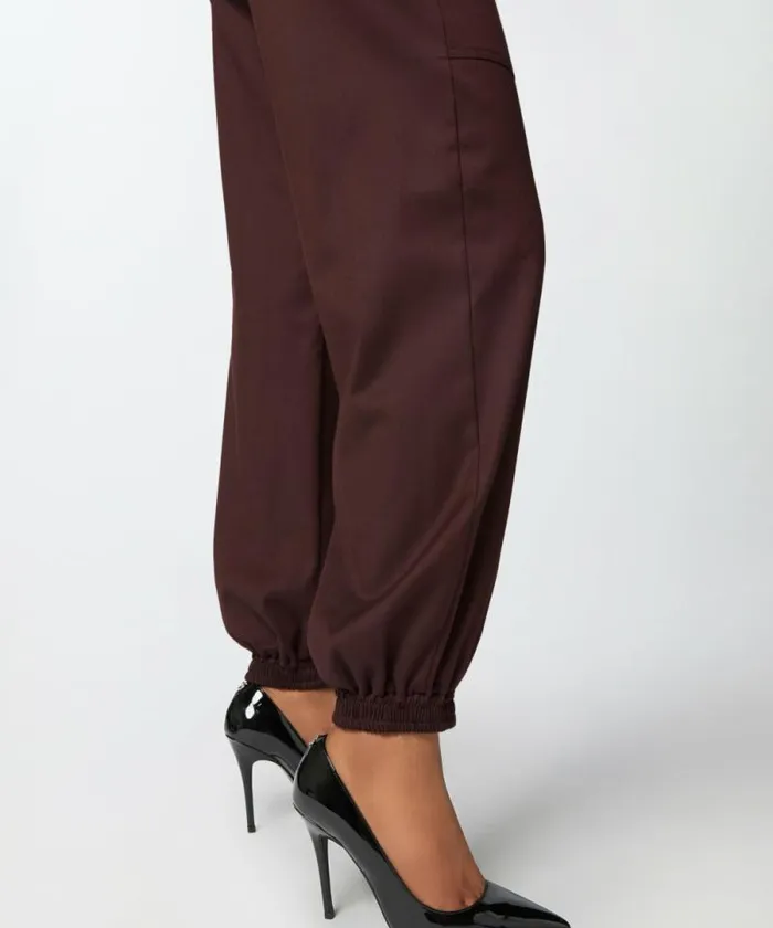 Women Trousers Pinko Flannel Utility Trousers With Elasticated Hem Detail Intense Burgundy Women Trousers Pinko Flannel Utility Trousers With Elasticated Hem Detail Intense Burgundy