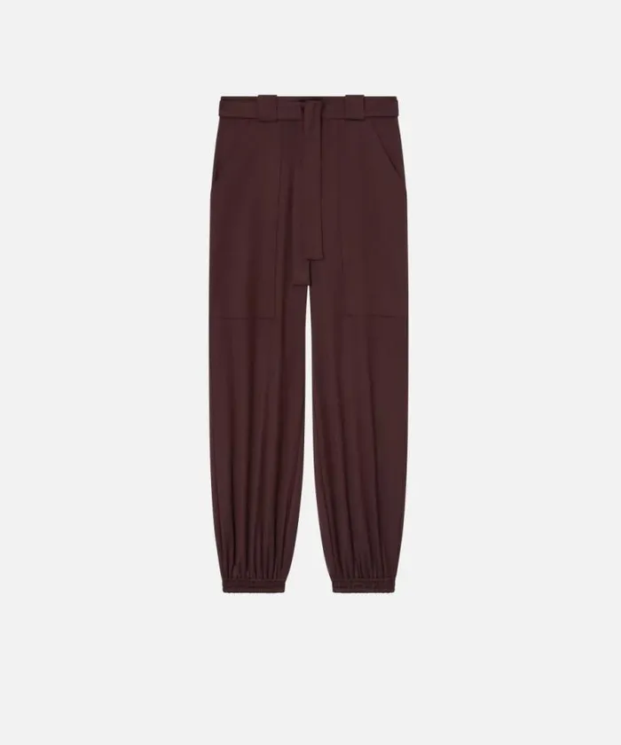 Women Trousers Pinko Flannel Utility Trousers With Elasticated Hem Detail Intense Burgundy Women Trousers Pinko Flannel Utility Trousers With Elasticated Hem Detail Intense Burgundy