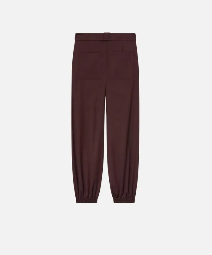 Women Trousers Pinko Flannel Utility Trousers With Elasticated Hem Detail Intense Burgundy Women Trousers Pinko Flannel Utility Trousers With Elasticated Hem Detail Intense Burgundy