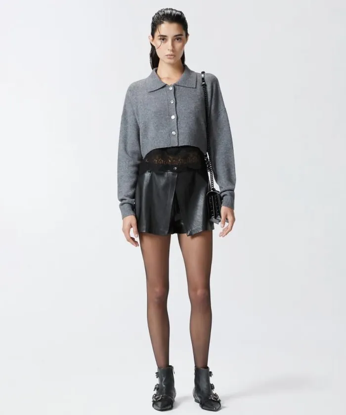 Women Trousers Pinko Leathereffect Shorts With Button Limo Black