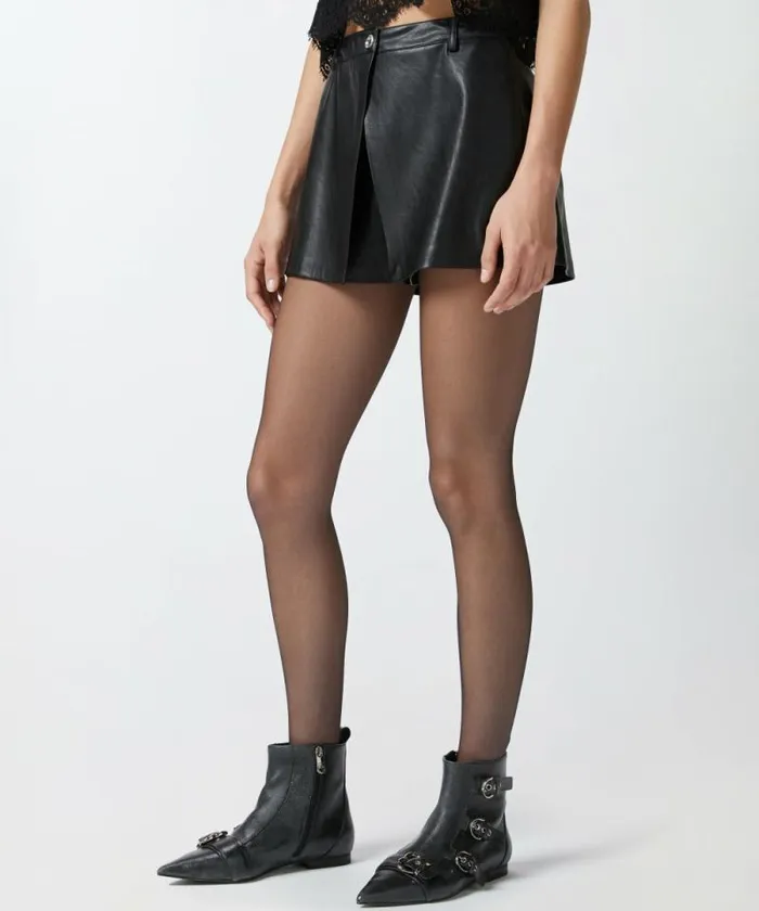 Women Trousers Pinko Leathereffect Shorts With Button Limo Black Women Trousers Pinko Leathereffect Shorts With Button Limo Black