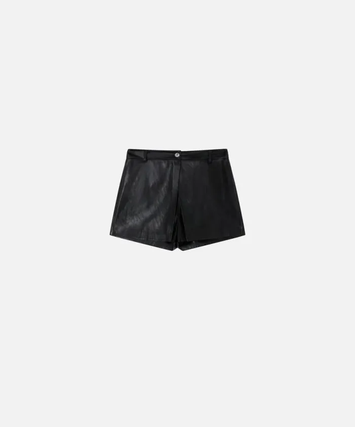 Women Trousers Pinko Leathereffect Shorts With Button Limo Black Women Trousers Pinko Leathereffect Shorts With Button Limo Black