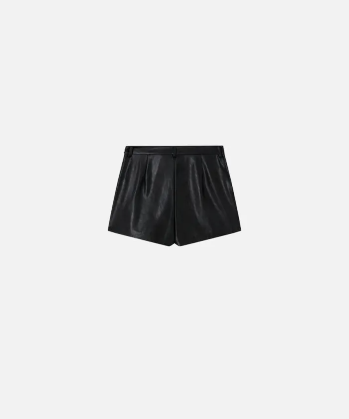 Women Trousers Pinko Leathereffect Shorts With Button Limo Black Women Trousers Pinko Leathereffect Shorts With Button Limo Black