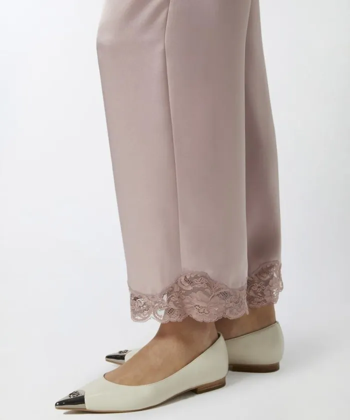 Women Trousers Pinko Satin Palazzo Trousers With Lace At The Bottom Zephyr Pink Women Trousers Pinko Satin Palazzo Trousers With Lace At The Bottom Zephyr Pink