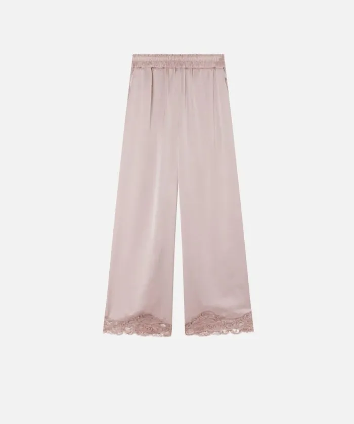 Women Trousers Pinko Satin Palazzo Trousers With Lace At The Bottom Zephyr Pink Women Trousers Pinko Satin Palazzo Trousers With Lace At The Bottom Zephyr Pink