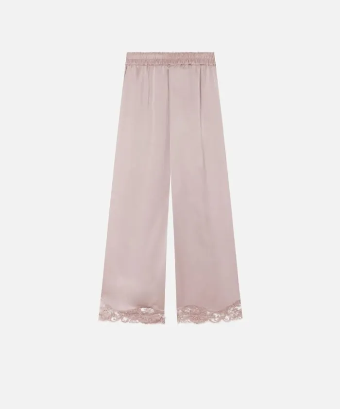 Women Trousers Pinko Satin Palazzo Trousers With Lace At The Bottom Zephyr Pink Women Trousers Pinko Satin Palazzo Trousers With Lace At The Bottom Zephyr Pink