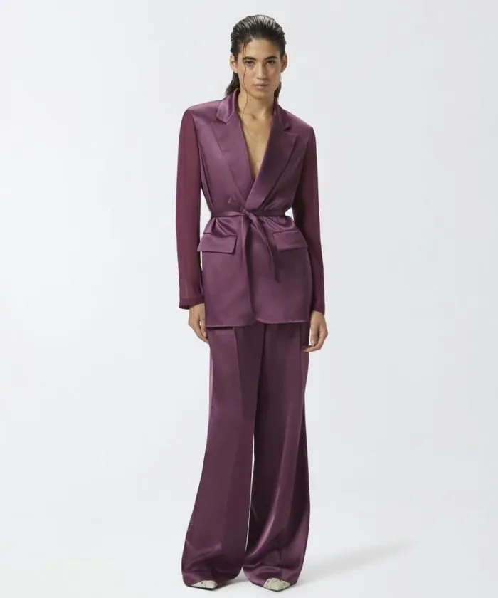 Women Trousers Pinko Tailored Satin Trousers Grape Wine