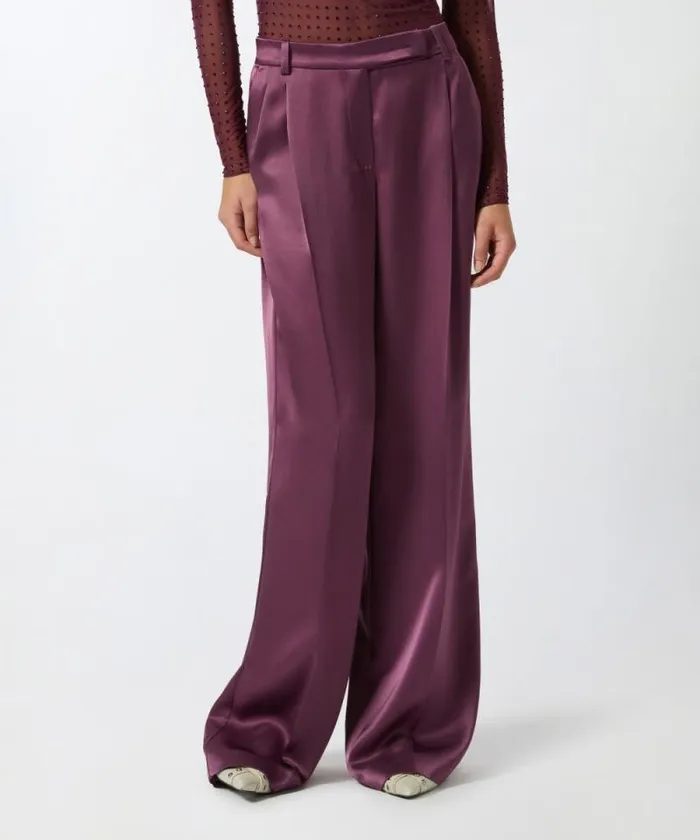 Women Trousers Pinko Tailored Satin Trousers Grape Wine Women Trousers Pinko Tailored Satin Trousers Grape Wine