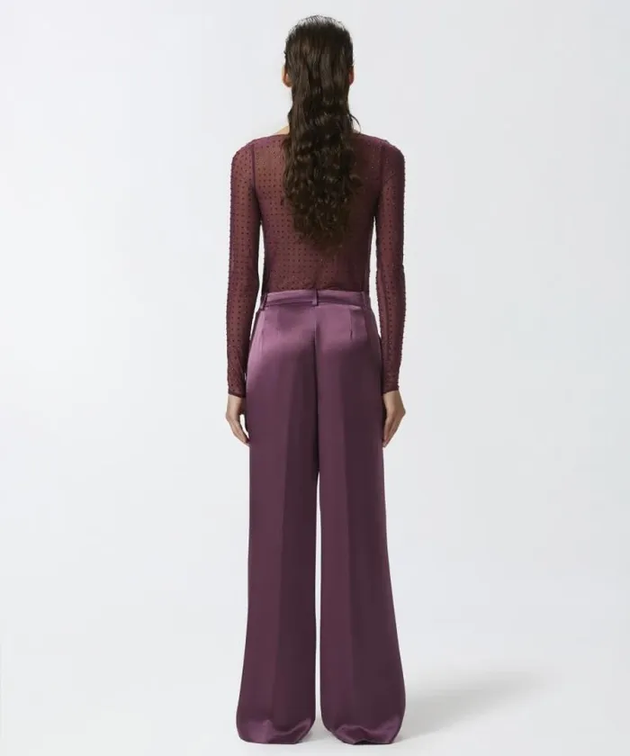 Women Trousers Pinko Tailored Satin Trousers Grape Wine Women Trousers Pinko Tailored Satin Trousers Grape Wine