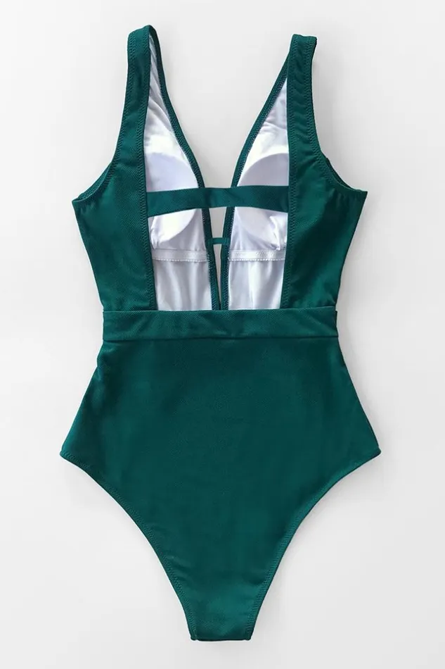 Women Tummy Control Swimsuits Cupshe Stunning Green One Piece Swimsuit Green
