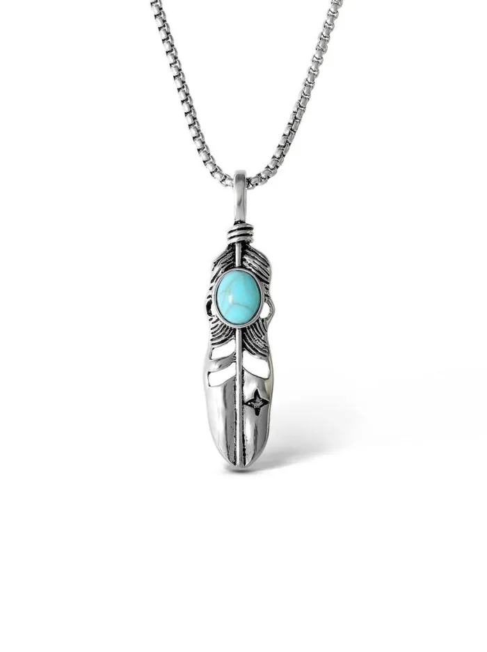 Women Turquoise Collection Jessica Simpson Feather Necklace With Turquoise Stone In Silver