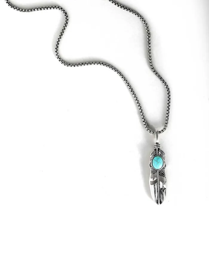 Women Turquoise Collection Jessica Simpson Feather Necklace With Turquoise Stone In Silver