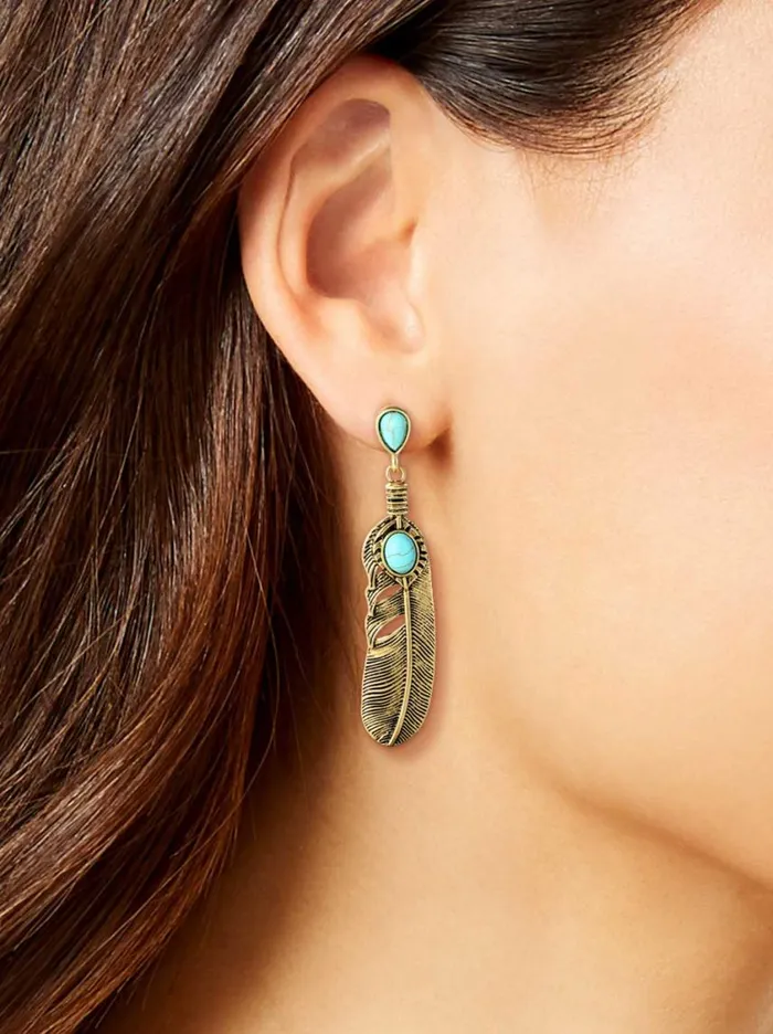 Women Turquoise Collection Jessica Simpson Turquoise Stone Feather Drop Earrings Women Turquoise Collection Jessica Simpson Turquoise Stone Feather Drop Earrings
