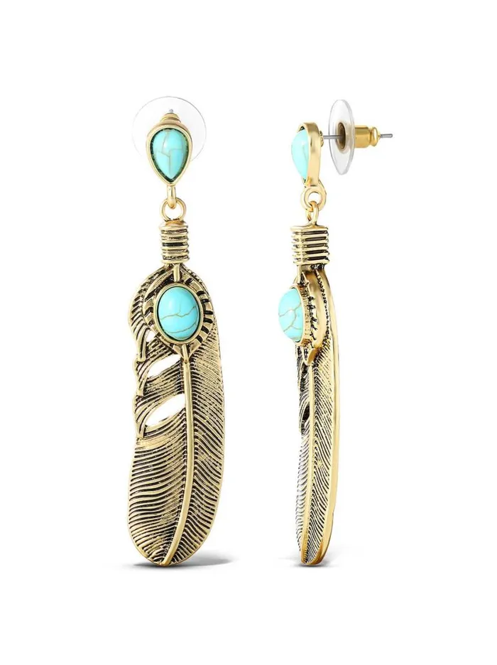 Women Turquoise Collection Jessica Simpson Turquoise Stone Feather Drop Earrings