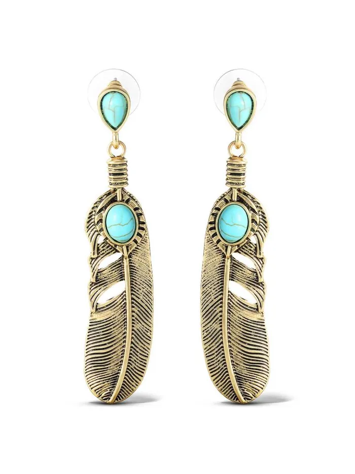 Women Turquoise Collection Jessica Simpson Turquoise Stone Feather Drop Earrings