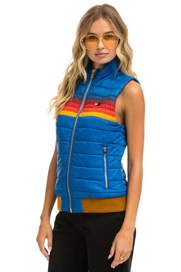 Women Vests Aviator Nation 5 Stripe Vest 8211 Snorkel Blue