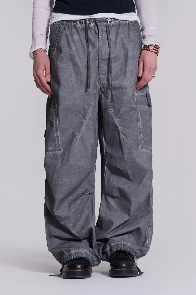 Women Washed Black Oil Parachute Cargo Pants Jaded London Trousers and Pants