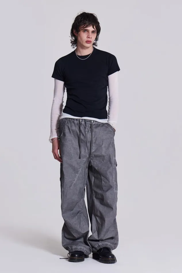 Women Washed Black Oil Parachute Cargo Pants Jaded London Trousers and Pants