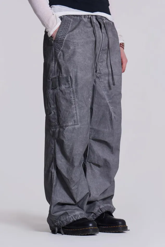 Women Washed Black Oil Parachute Cargo Pants Jaded London Trousers and Pants
