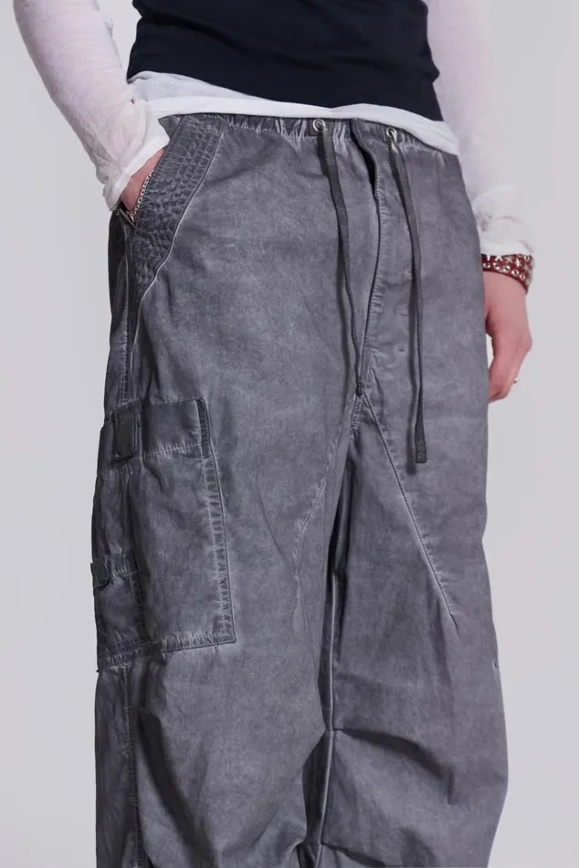 Women Washed Black Oil Parachute Cargo Pants Jaded London Trousers and Pants