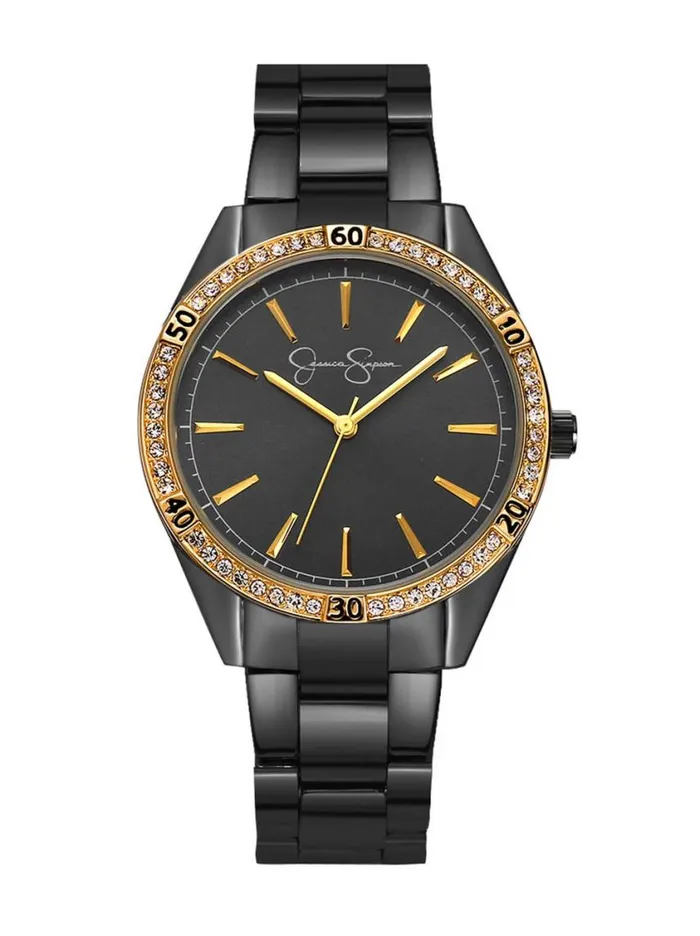 Women Watches Jessica Simpson Gold Crystal Bezel Bracelet Watch In Gunmetal Tone Women Watches Jessica Simpson Gold Crystal Bezel Bracelet Watch In Gunmetal Tone
