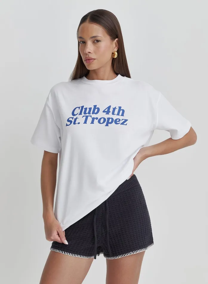 Women White St Tropez Slogan TShirt Laurent 4th and Reckless Athleisure