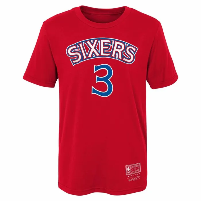 Youth Big Kids Mitchell and Ness Name and Number Tee Philadelphia 76ers Allen Iverson