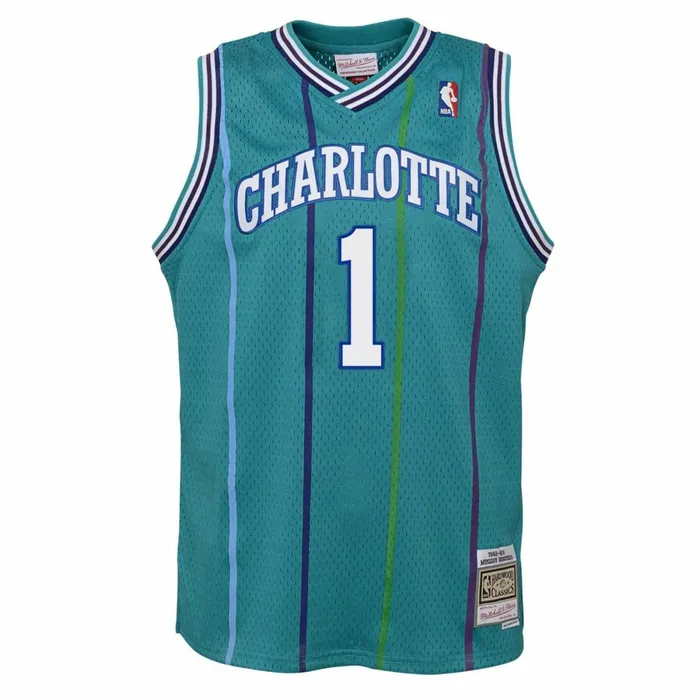 Youth Big Kids Mitchell and Ness Swingman Muggsy Bogues Charlotte Hornets Road 199293 Jersey