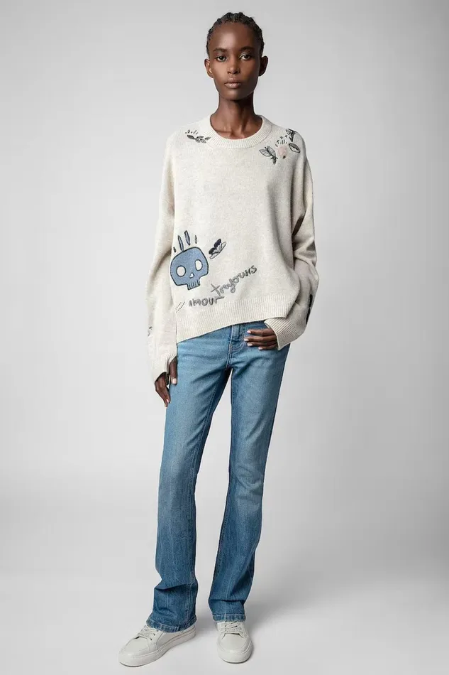 Zadig and Voltaire Sweaters and Knitwear MARKUS MULTI LEAVES MASTIC 8211 Women Zadig and Voltaire Sweaters and Knitwear MARKUS MULTI LEAVES MASTIC 8211 Women