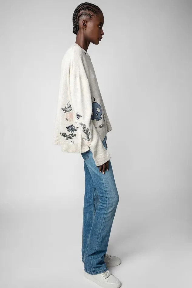 Zadig and Voltaire Sweaters and Knitwear MARKUS MULTI LEAVES MASTIC 8211 Women Zadig and Voltaire Sweaters and Knitwear MARKUS MULTI LEAVES MASTIC 8211 Women