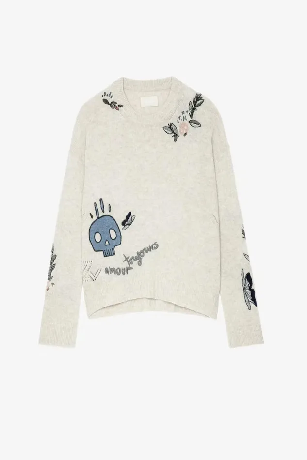 Zadig and Voltaire Sweaters and Knitwear MARKUS MULTI LEAVES MASTIC 8211 Women Zadig and Voltaire Sweaters and Knitwear MARKUS MULTI LEAVES MASTIC 8211 Women