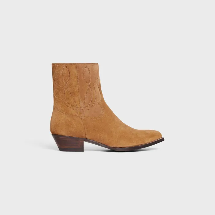 Zipped Western Boots In Suede Calfskin Havana Men CELINE BOOTS